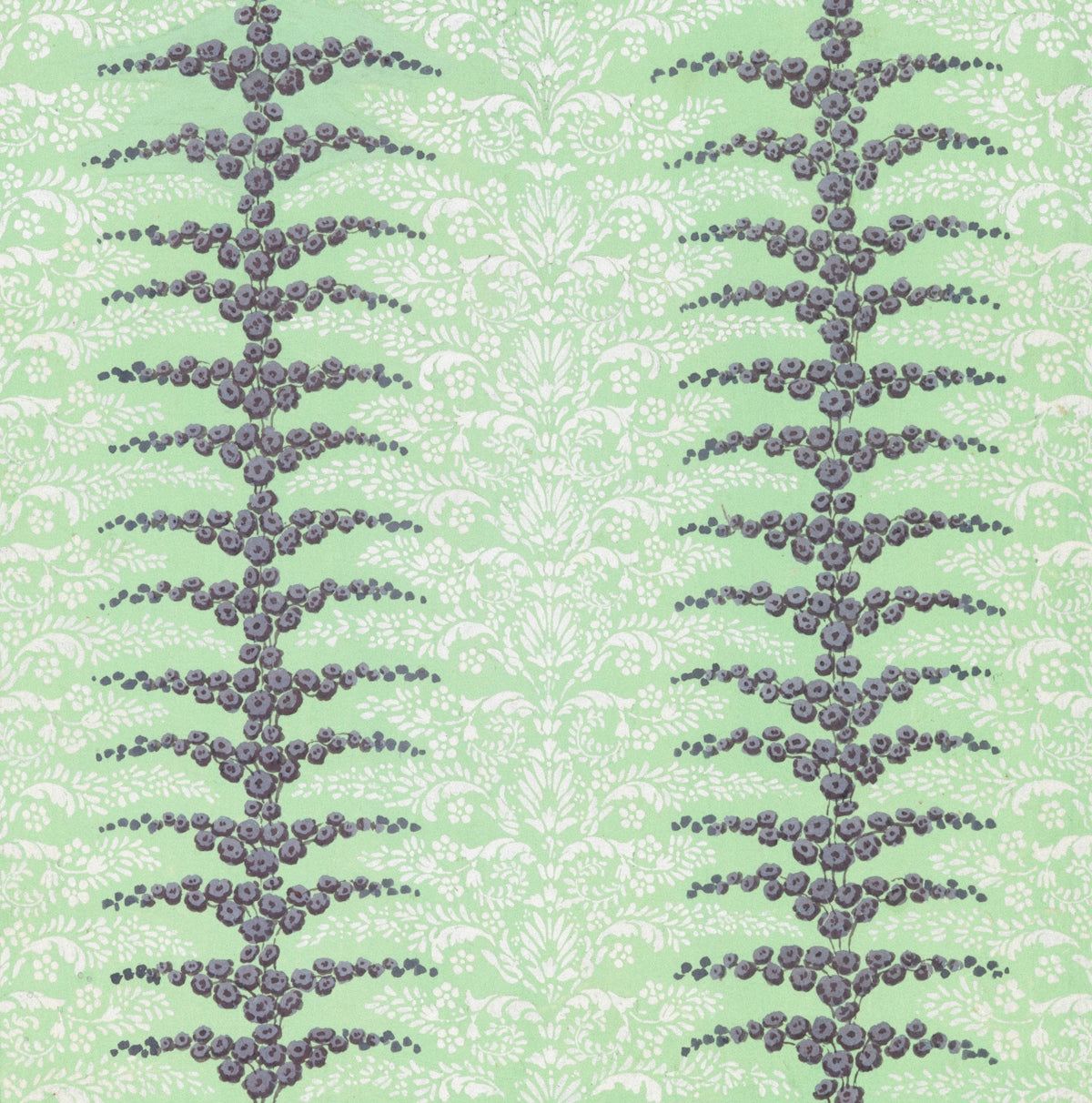 Green background with two vertical grey beaded patterns.