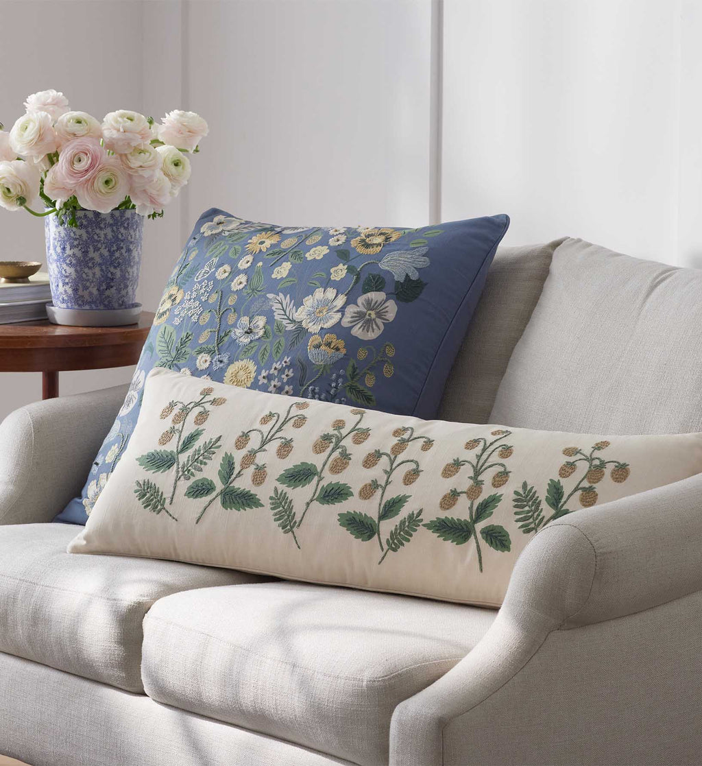 Embroidered Lumbar Pillow Cover - Strawberry Fields
