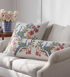 Embroidered Pillow Cover - Peacock Ivory