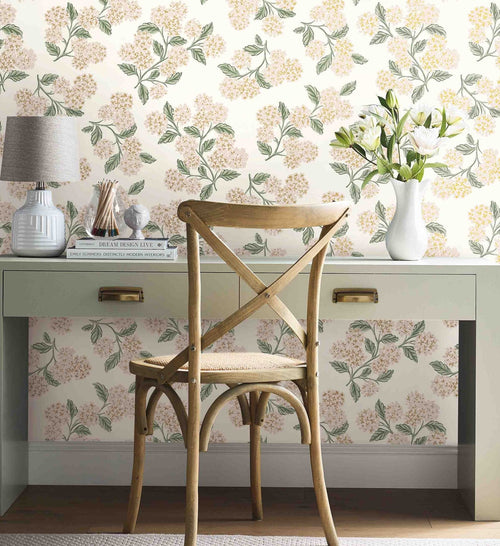 Hydrangea Wallpaper - White & Blush